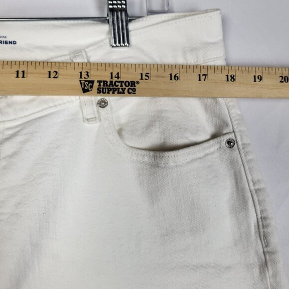 Old Navy Mid Rise Boyfriend Jeans Women's 12 Tall White Raw Hem Cropped Boho - Picture 5 of 8